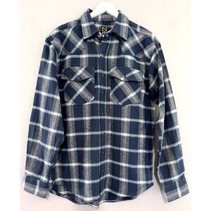 Noble Outfitters Pearl Snap Shirts Men's Blue Gray Plaid Long Sleeve-Medium